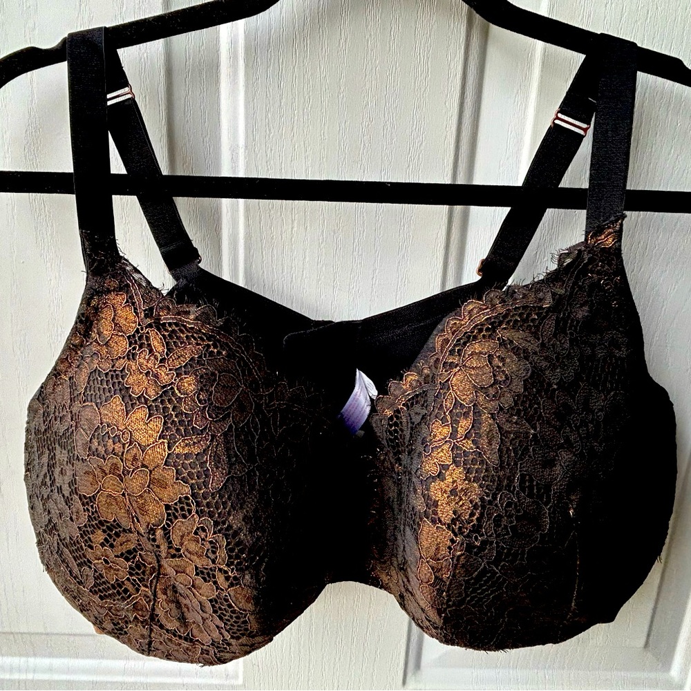 Cacique Black and Gold Lace Bra